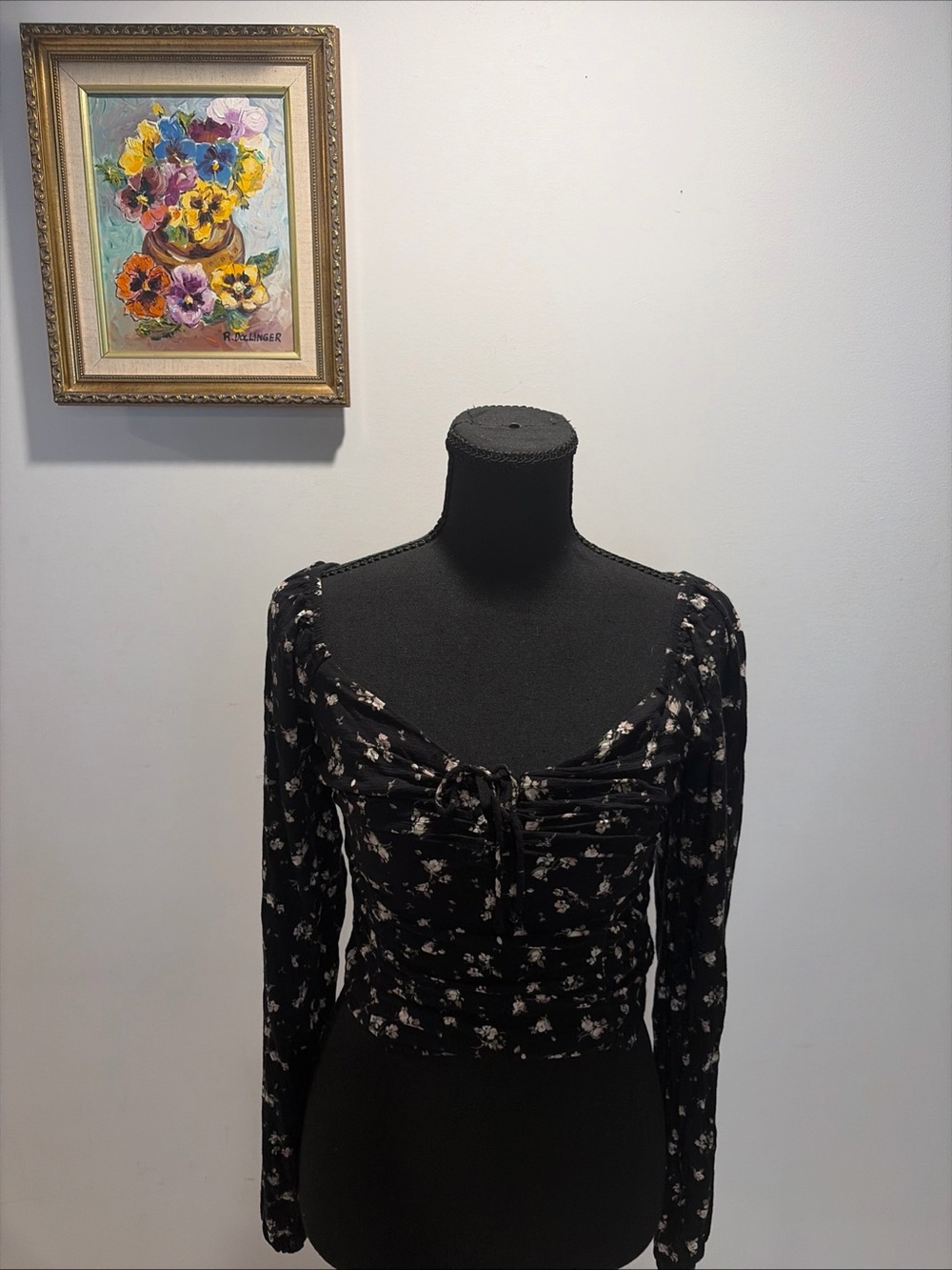 Floral cropped smocked peasant blouse Cottagecore Romantic Top Coquette